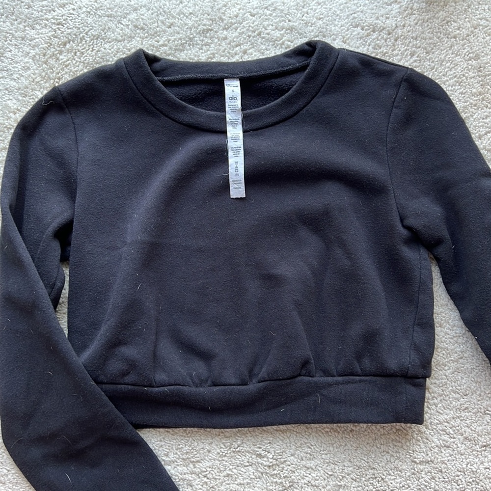 ALO Black Cropped Sweatshirt